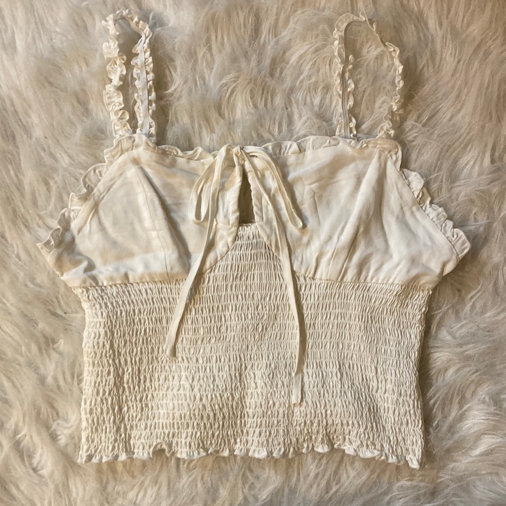 Forever 21 Ruffle Hem Keyhole Crop Top in White